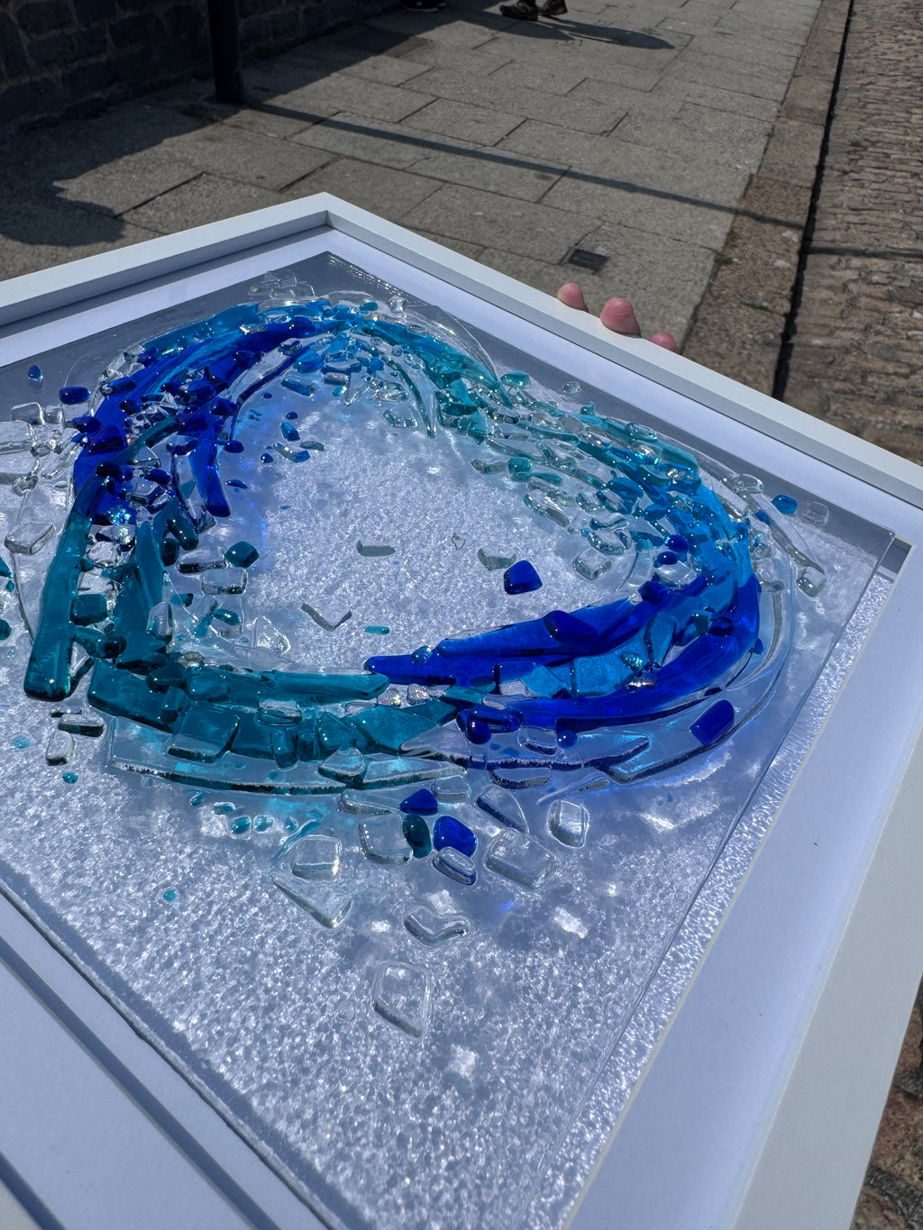 Handmade Fused Glass Heart Wave | Coastal Wall Art | Ocean Inspired Glass Frame | Beach House Décor | 30x30cm