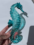 Handmade fused glass seahorse suncatcher with teal ribbon - made to order