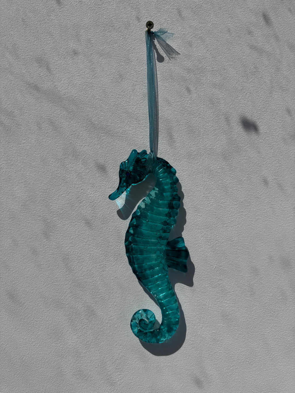 Handmade fused glass seahorse suncatcher with teal ribbon - made to order