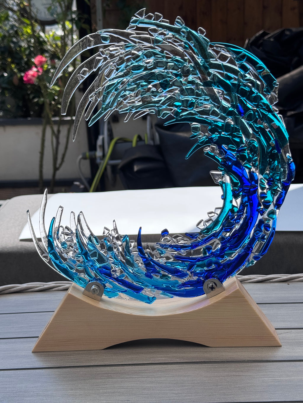 Ocean Wave Fused Glass Sculpture - made to order