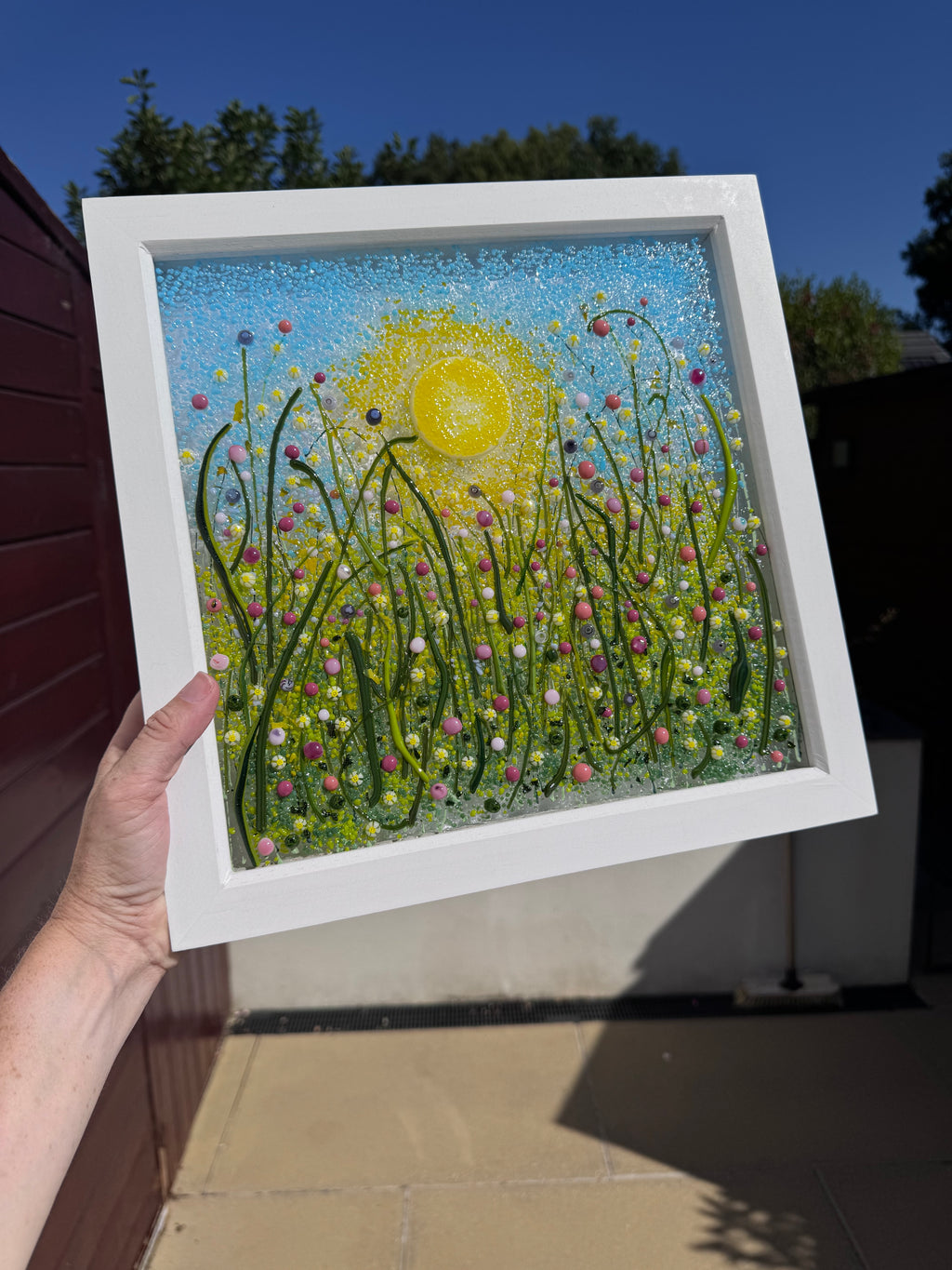 Fused Glass Flower Meadow — Framed Original