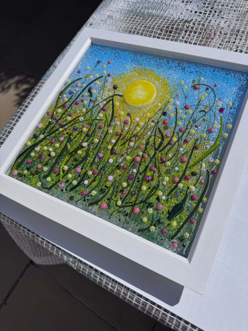 Fused Glass Flower Meadow — Framed Original