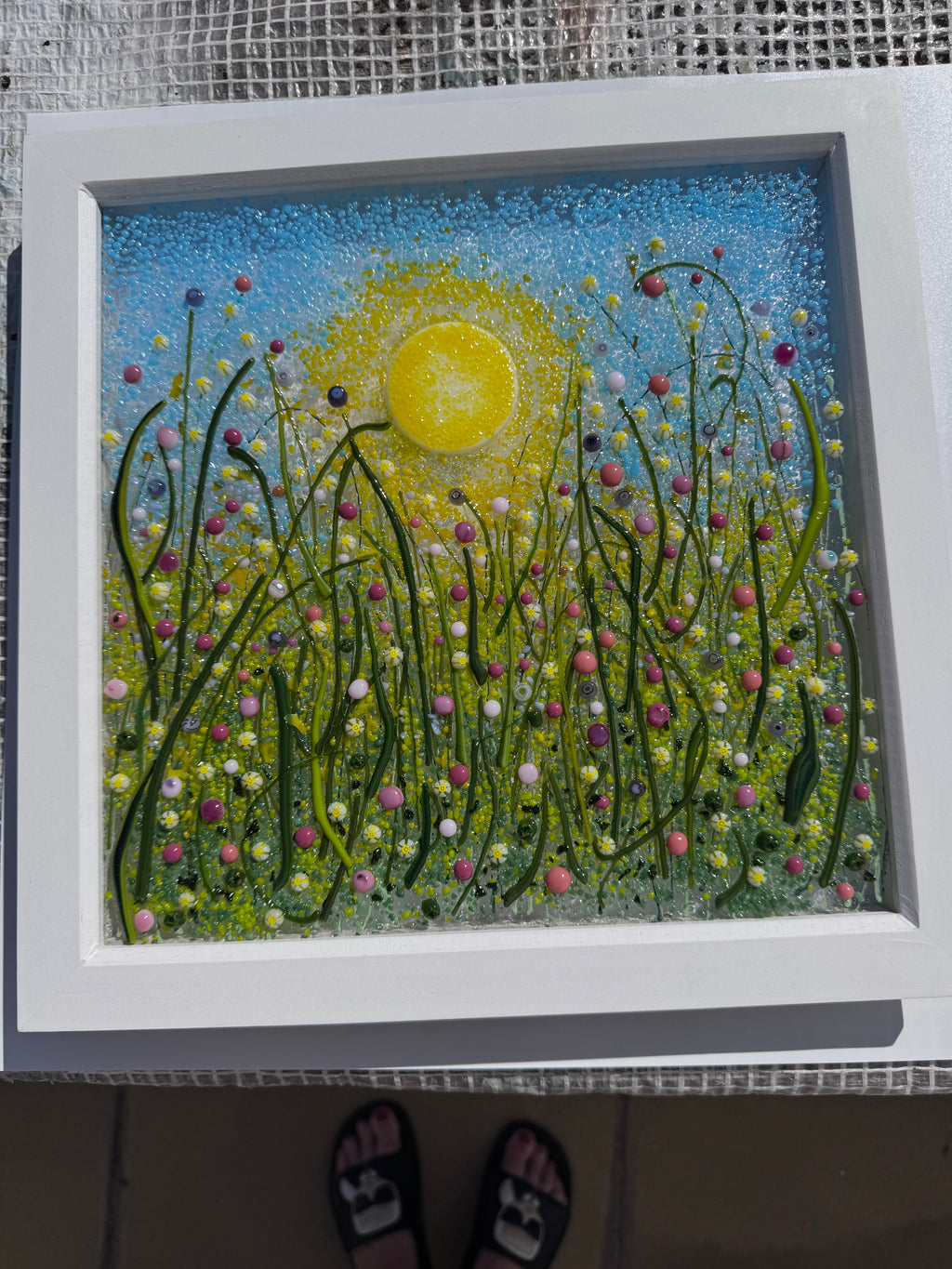 Fused Glass Flower Meadow — Framed Original