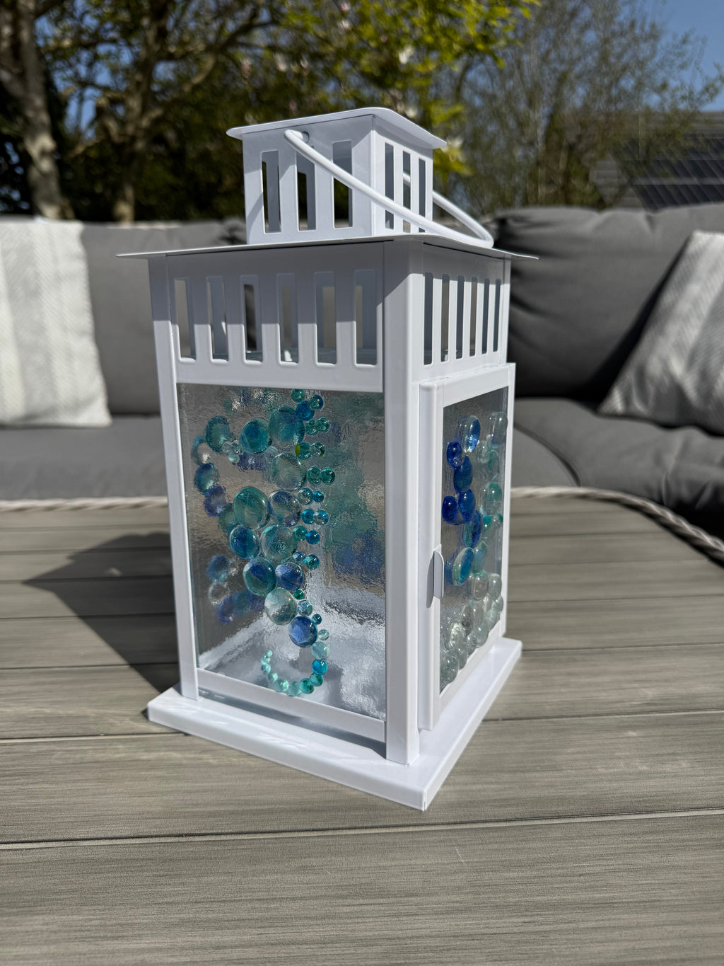Hand made fused glass panel lantern