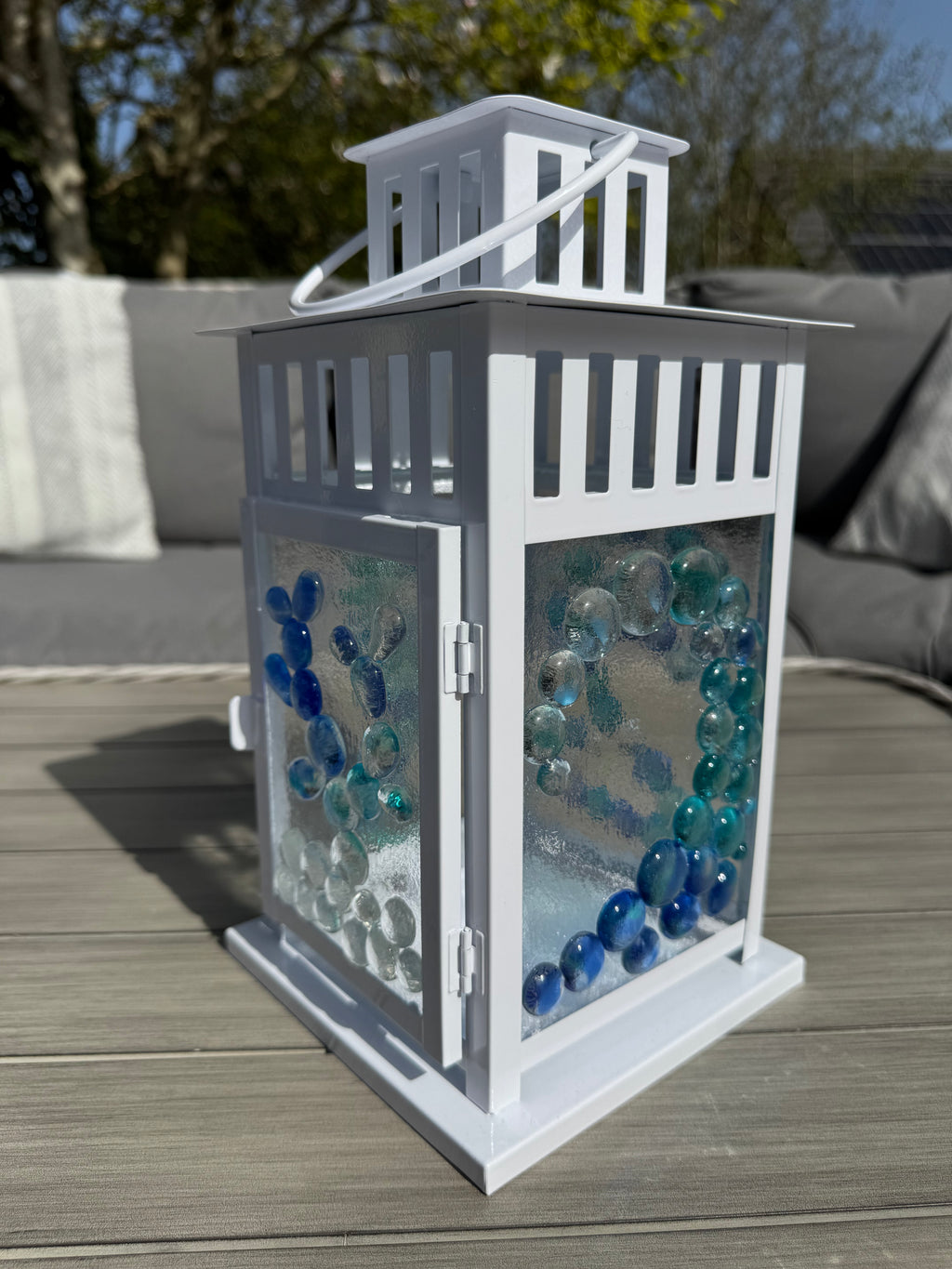 Hand made fused glass panel lantern