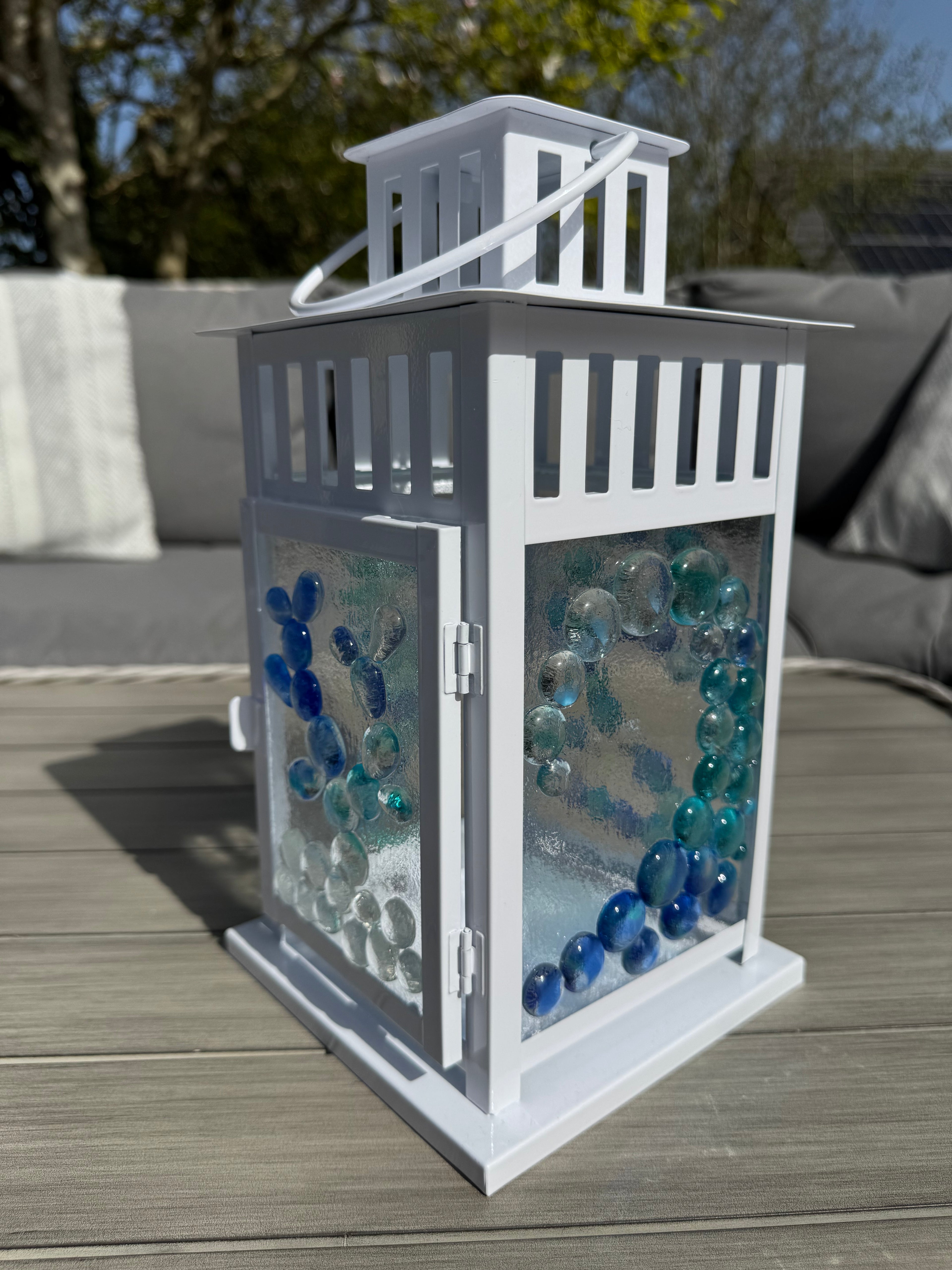 Hand made fused glass panel lantern