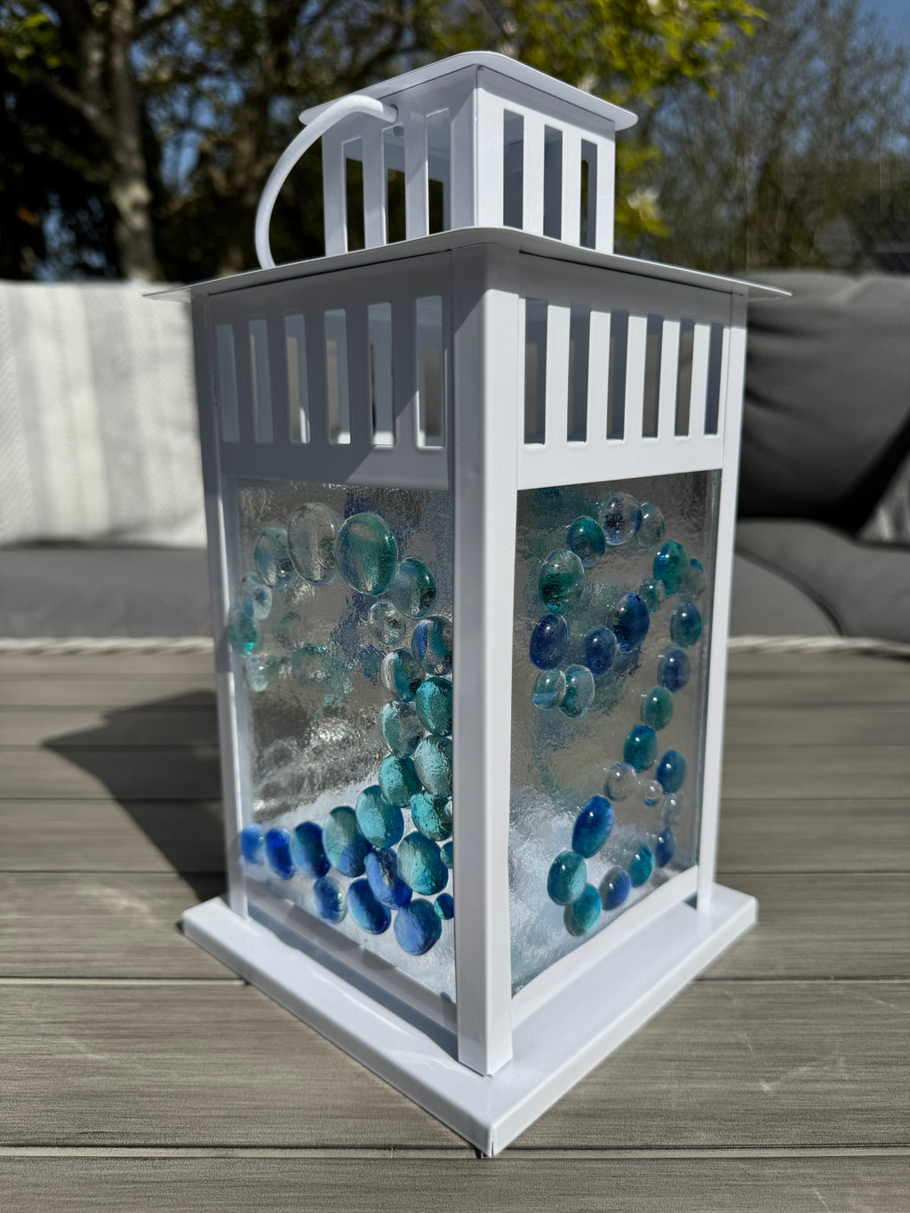 Hand made fused glass panel lantern