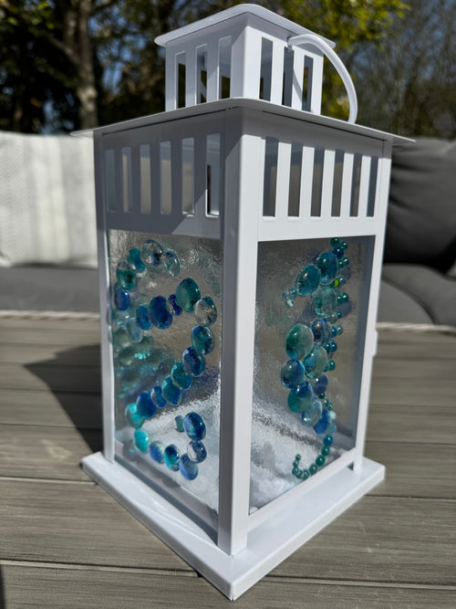 Hand made fused glass panel lantern