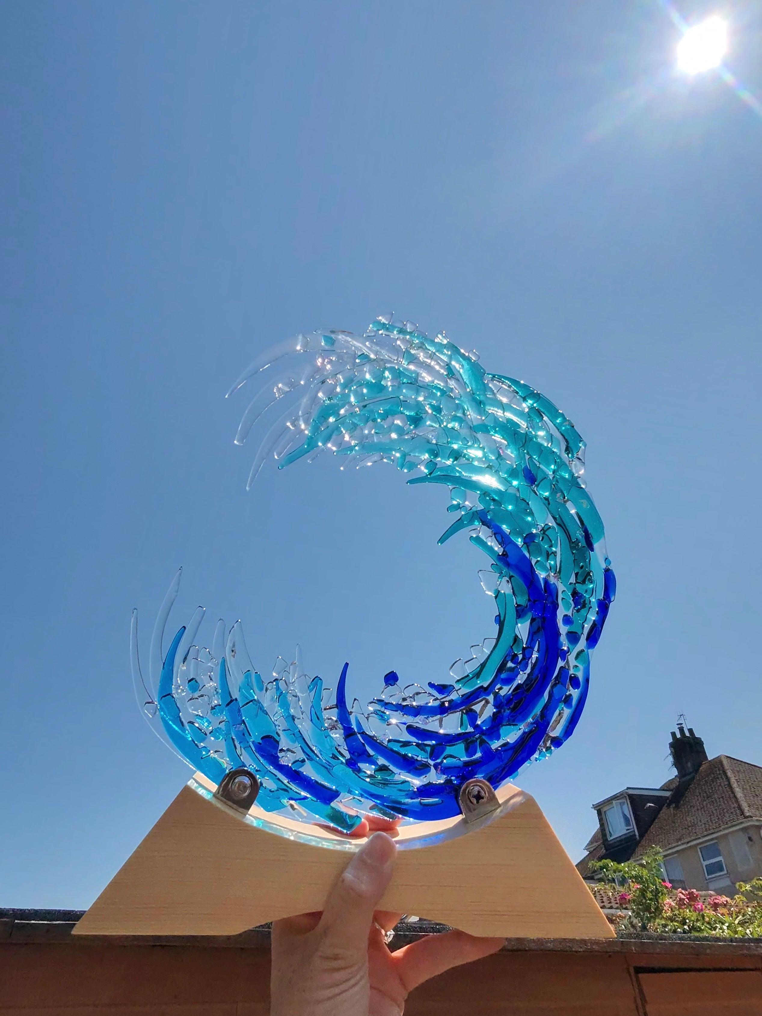 Ocean Wave Fused Glass Sculpture - made to order