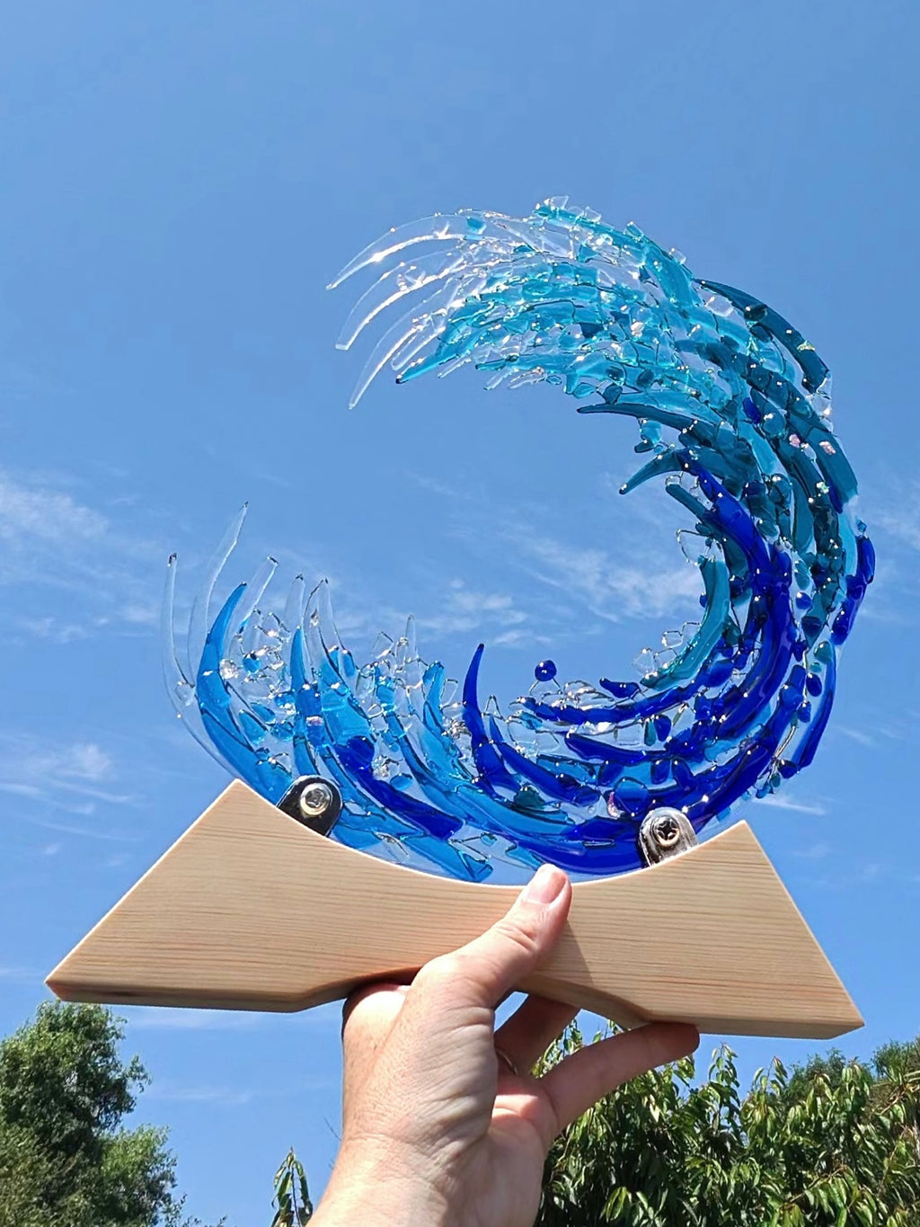 Ocean Wave Fused Glass Sculpture - made to order