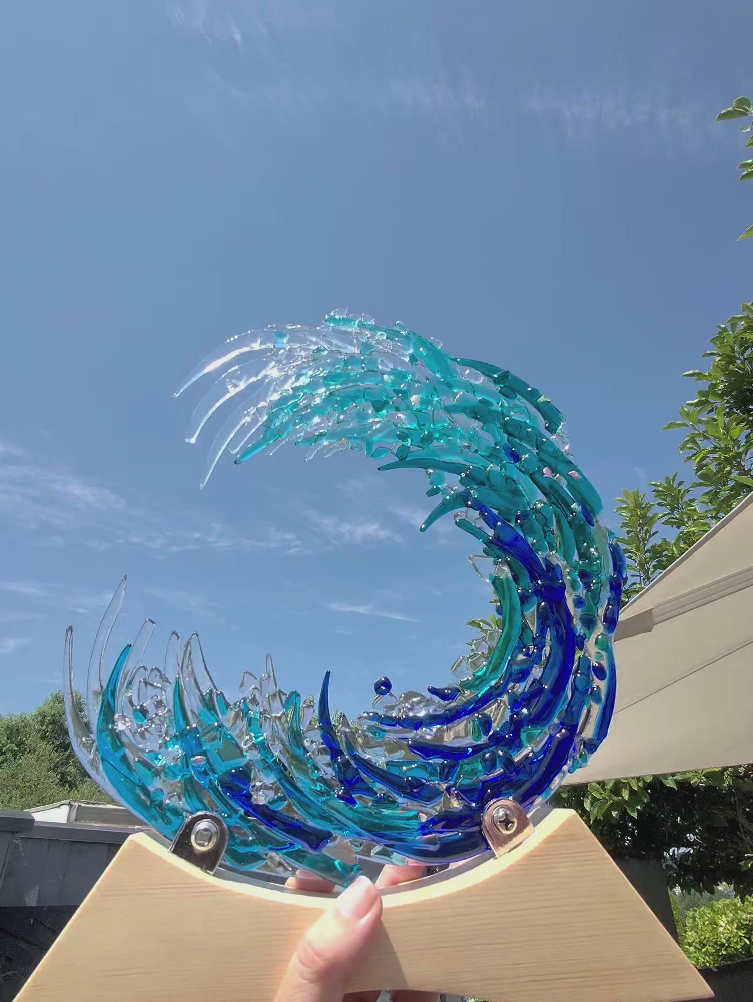 Ocean Wave Fused Glass Sculpture - made to order