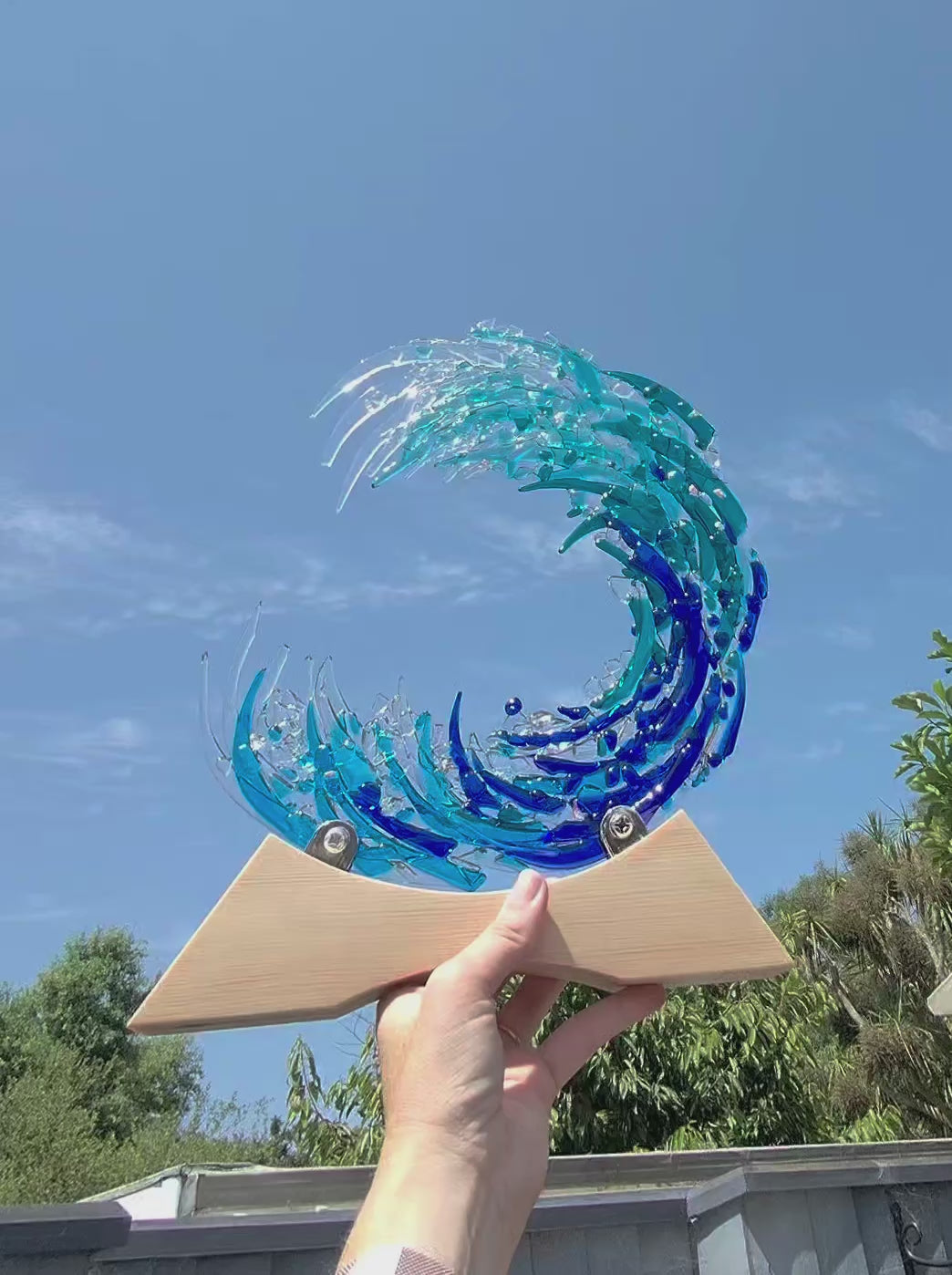Ocean Wave Fused Glass Sculpture - made to order