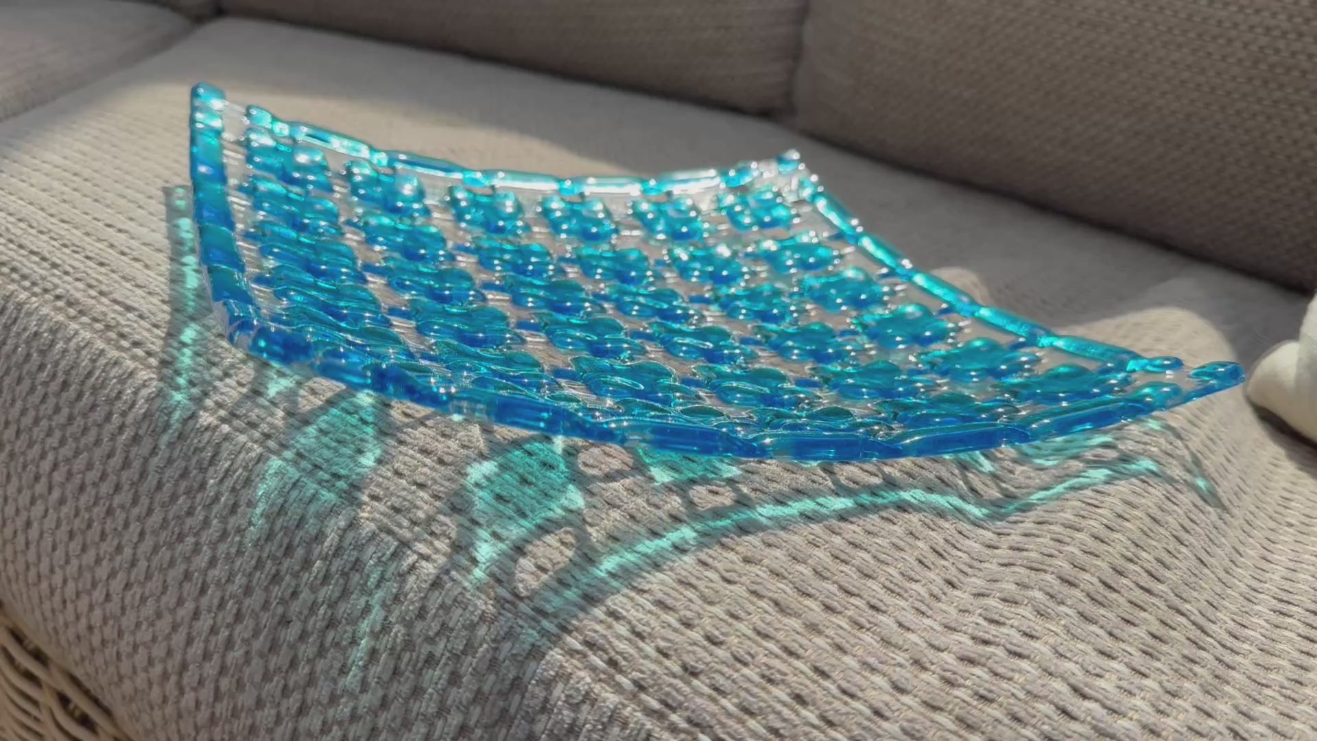 Blue and clear glass dish