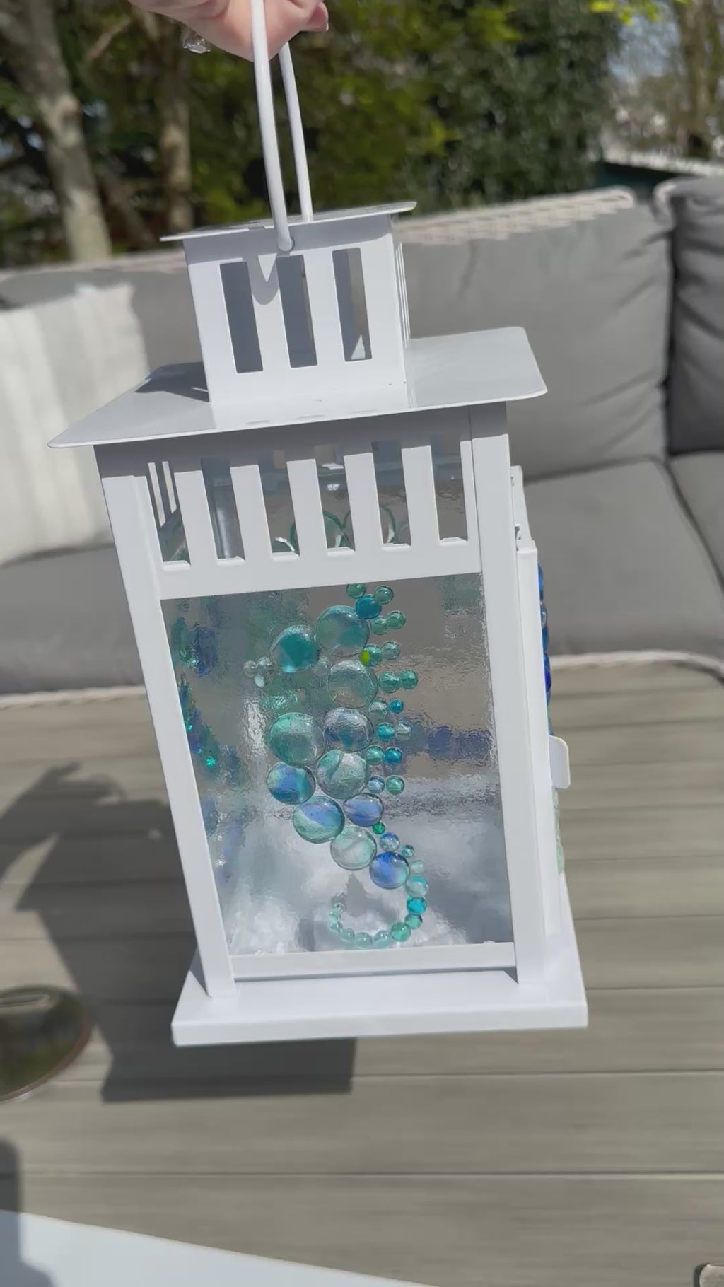 Hand made fused glass panel lantern